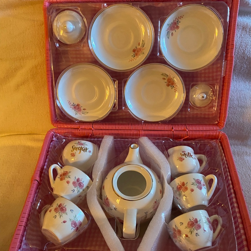 Floral Tea Set with Pink Accents